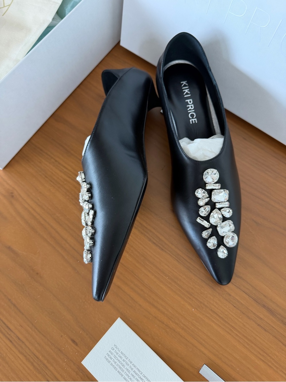 Kiki Price Black Leather Crystal Embellished Kitten Heels - Size 39.5 New NWT